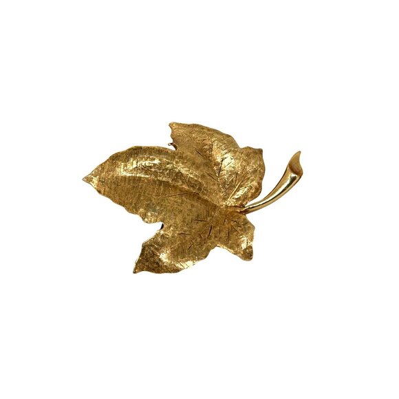 Vintage Gold-Tone Maple Leaf Brooch by Charel Textured Finish - Picture 1 of 15